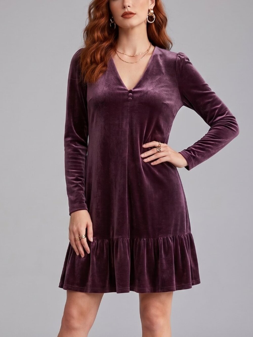 NWT Taylor Mini Dress Purple Velvet V-Neck Ruffle Hem Long Sleeve Size 4P